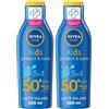 Nivea Sun Latte Solare Kids Protect & Care FP50+ 200 ml, Crema solare per bambini waterproof 2x200 ml Soluzione
