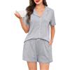 Wikoan Pigiama Donna Set Pigiama Estivo 2 Pezzi Maglietta e Pantaloncini Abbigliamento da Casa Traspirante e Confortevole,Strisce Rosa,M