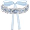 FINGERINSPIRE Cintura da Sposa in Cristallo 2.7M Cintura da Abito con Strass Floreali Ornamento Elegante con Strass Color Zaffiro Chiaro per Abito da Sposa, Eventi Formali, Accessori per Abiti da Sera