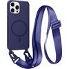 FMPCUON FNPCUON Cover Magnetica con Cordino per iPhone 16 Pro Max Compatibile con MagSafe,Ricarica Wireless, Placcatura Disegno Custodia con Collana Laccio Tracolla Regolabile Case.Blu