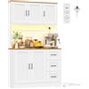 BEWISHOME Credenza Cucina Soggiorno, Alta con Illuminazione a LED, Mobile Dispensa Cucina con 5 Ante e 3 Cassetti, Ripiani Regolabili, con 2 Prese Elettriche e 2 Porte USB, Bianco,100x40x180 cm