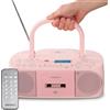 MEDION® Boombox MEDION DRX-1 Plus (radio FM DAB+ portatile, Bluetooth, lettore CD, MP3, cassetta, presa per cuffie, sistema audio stereo, AUX, rete e batteria) rosa