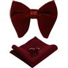 PACGOTH Papillon da uomo pre-legato papillon, vintage, per smoking, grande, in velluto, fornito in confezione regalo con gemelli e fazzoletto quadrato, bordeaux scurp, Large