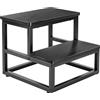 ROTTOGOON Sgabello a 2 gradini per adulti e bambini, antiscivolo, in legno, telaio in metallo con portata di 500 kg, design arrotondato, poggiapiedi per cucina, bagno, camera da letto, roulotte (nero)