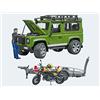 bruder 02589 - Land Rover Defender con rimorchio, Scrambler Ducati Full Throttle, autista, fuoristrada, jeep, moto