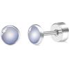 FACOKO Orecchini a lobo da donna, Orecchini in Titanio con Agata Rotonda 4mm, Chiusura Posteriore Piatta Ipoallergenici, Chiusura Sicura per Pelli Sensibili (Pietra opale - 4MM)