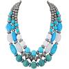 BOCAR Collana Statement Chunky a 3 Strati con Perline in Acrilico e Legno, Stile Boemo per Donna (NK-10625-Cyan Blue)