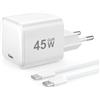 YISH 45W Caricatore USB C Rapido GaN：PD Caricabatterie USB C Alimentatore Compatto Presa Compatibile con iPhone 17 16 15 Samsung S26 S25 S24 Spina Tipo C Carica Batterie Cellulare, 60W Cavo USBC 1M