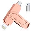 Gaulau [Senza App] Gaulau Chiavetta USB 256GB per iPhone Certificato MFi Apple,3 in 1 Chiavetta USB-C Lightning USB 3.0,Pendrive Memoria Externa per iPhone/iPad/Smartphone Android OTG/Mac/PC,Rosa