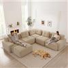 Luscriate Divano angolare modulare in velluto a coste, senza cornice, con schienale alto, divano combinabile liberamente, non richiede montaggio, beige, 5 posti + 1 (beige, E-4S+2)