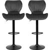 WANZHE Set di 2 sgabelli da bar, sedia alta, seduta per cucina, con struttura in metallo, rivestimento in velluto, poggiapiedi regolabile in altezza 55-75 cm, facile da montare (2, nero)