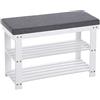 SONGMICS Panca per scarpe in bambù, scarpiera a 2 livelli, organizzatore, stabile, per ingresso, soggiorno, carico 150 kg, 71 x 29 x 49 cm, bianco e grigio LBS604W01