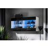 Komodee, Vetrina Savona - Armadio in vetro, Bianco/Nero, larghezza 100 cm x altezza 50 cm x profondità 30 cm, LED Blu, 2 ripiani in vetro, 2 ante per soggiorno, cucina