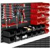 tectake® Scaffale plastica porta minuteria, portaminuteria da parete con 28 cassette, organizer viti e utensili, scaffale garage portautensili officina, parete attrezzata garage - 4 Pannelli