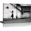 PIY PAINTING Quadro su Tela Stampa Disegno su Tela Canvas Impermeabile Bansky Stile, Red Balloon Girl, Decorazioni per Camera da Letto Soggiorno Camera da Pranzo Cucina, Bagno, Hotel, 75x50cm