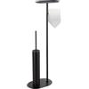 BGL Scopino WC nero opaco con porta carta igienica, manico lungo | Set WC nero opaco 3-in-1 con scopino a manico lungo, portarotolo e ripiano; compatto e senza forare.