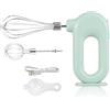 Frdhee Frullatore manuale ricaricabile senza fili, mini 4 velocità, regolabile, USB, ricaricabile, per whisk a mano, portatile, 1500 mAh, con 2 martelli per uova (verde)