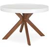 Menzzo Tavolo da pranzo con piede in metallo | Tavolo rotondo allungabile per sala da pranzo o cucina con piede centrale, legno bianco, metallo | miriade |D110 cm x 75 cm Aperto: L110 x P160-210-260 x