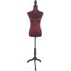 Relaxdays Manichino da Cucito Relaxdays, Donna, tg. 36/38, Regolabile 130-167 cm, Rivestito in Velluto, Base Legno, Bordeaux/Nero