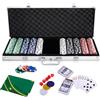 HOMASIS Set da poker con 500 chip, valigetta da poker con 2 mazzi di carte, 5 cubetti, tappetino da casinò, 3 button, custodia da poker professionale in alluminio, set completo di carte da poker per