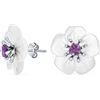 Bling Jewelry Orecchini A Bottone In Argento Sterling .925 Con Madreperla Bianca, Fiore, Ametista E Accenti Di Pietre Preziose Per Donne