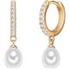 Valero Pearls Creoles da Donna in Argento Sterling 925 con Zirconia Perla di coltura di acqua dolce