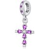 Eusense Charm Croce con Ametista per Bracciali Pandora Collane Accessorio Religioso Compatibile con Braccialetti Europei Regalo per la Mamma, la Persona Amata e Gli Amici