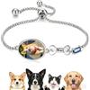Kiddo Sky Bracciale Commemorativo Animali Personalizzato, Foto e Nome, Regolabile con Pietra Portafortuna, Regalo per Perdita Cane/Gatto (Argento, Osso)