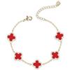 Evensee Bracciale con quadrifoglio in oro 14 carati, con corallo rosso, catena regolabile, portafortuna, regalo per donne, compleanno, anniversario, San Valentino
