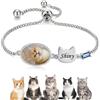 Kiddo Sky Bracciale Commemorativo Animali Personalizzato, Foto e Nome, Regolabile con Pietra Portafortuna, Regalo per Perdita Cane/Gatto (Argento, Gatto)