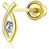 Bling Jewelry Minuscolo Minimalista Reale 14K Oro Elica Cartilagine Orecchio Lobo Piercing Daith Ichthus Cristiano Reale Gesù Pesce 1 Pezzo Orecchino Per Le Donne Adolescenti Vite Indietro