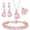 EVER FAITH - Set di orecchini a goccia con zirconia cubica, collana con pendente, braccialetto e anello aperto per donne, per matrimoni, feste, 4 pezzi, Zirconia cubica