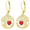 Eusense Orecchini Albero della Vita con Cuore con Rubino, Orecchini Pendenti Regalo per Donna Ideale per Anniversario, Natale e San Valentino