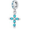 Eusense Charm Pandora Croce con Topazio Blu per Bracciali Pandora Collane Accessorio Religioso Compatibile con Braccialetti Europei Regalo per per San Valentino, anniversari e Natale