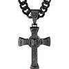 HALUKAKAH Collana con Diamanti da Uomo - Placcato in Rodio Nero - Croce Celtica Pendente con Diamanti di Laboratorio Incastonati - 14MM Catena Cubana 50cm,Regalo Religioso per Marito,Figlio,Fidanzato