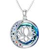 enjoylifecreative Collana da donna con 7 chakra, in argento Sterling 925, tripla luna, dea, loto, hamsa, ciondolo a mano, chakra, spirituale, idea regalo per donne e ragazze, 22 mm, Argento sterling