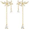 SLUYNZ 925 Argento Sterling CZ Fiori Avvolgere Orecchini Penzolanti Catena per le Donne Eleganti Orecchini da Sposa Orecchini a Goccia di Fidanzamento di Nozze (B-Rose Gold)