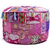 Aakriti Gallery - Copri pouf rotondo in stile etnico, rivestimento decorativo indiano in cotone ricamato per poggiapiedi, ottomana, cuscino - Solo fodera (56 x 35,5 cm) Pink