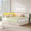 AOGLLATI Letto Matrimoniale con Contenitore Idraulico 140x200 cm, Divano Letto Matrimoniale con Testiera Imbottita y Luce LED Regolabile, Struttura Letto con Stazione di Rricarica, Salvaspazio, Beige