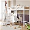 Dolamaní Letto a soppalco 90 x 200 cm, bianco e naturale, con 3 cassetti, 4 livelli, scaffale aperto, lettino in legno di pino (bianco+naturale A)