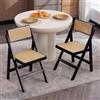 Ya-Home Set di 2 Sedie da Pranzo Sedie Pieghevoli Sedia da Cucina in Rattan Sedie Sala da Pranzo in Legno Poltrona da Cucina per Soggiorno/Ristorante, Nero