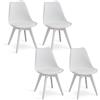 GrandCA HOME Set di 4 Sedie da cucina in plastica,sedie da pranzo moderne con imbottitura e gambe in plastica,stile scandinavo,adatte per sala da pranzo,soggiorno,cucina - Bianco