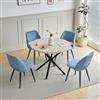 GrandCA HOME Set Tavolo e Sedie da Pranzo,Tavolo Rotondo Moderno da 100 Cm,4 Sedia da Pranzo In Velluto a Coste Traforato,adatto Per Cucina, Soggiorno, Caffetteria(Travertino Giallo + Blu)