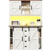 Azkoeesy Credenza alta con Luci LED via App e Piano di Lavoro, Mobile Dispensa Cucina Buffet 115 x 40 x 175 cm Bianco, 2 Cassetti, Ante Scorrevoli, Buffet Moderno per Sala da Pranzo