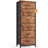 CAIYUN Cassettiera con 6 cassetti, cassettiera in tessuto, alto e sottile, credenza, per camera da letto, soggiorno, corridoio, mobili in metallo, top in legno, stile vintage, colore marrone rustico