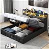 LSFYYDS Letto Matrimoniale con Contenitore 140x190 cm, Struttura Letto Imbottito con Sistema di Sollevamento a Gas e LED USB, Supporto a Doghe in Legno, Senza materasso, Pu Nero