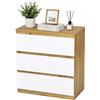 Ginhow Cassettiera in rovere con 3 cassetti, larghezza 70 cm, piccola cassettiera per camera da letto, cassettiera Chest of Drawers, moderna, senza manico, con cassetti, 70 x 40 x 75 cm