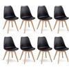 GrandCA HOME Set di 8 Sedie da cucina in plastica, sedie da pranzo moderne, gambe in plastica effetto legno, stile scandinavo, adatte per sala da pranzo, soggiorno e cucina - Nero