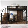 Kebnor Letto a soppalco 140 × 200 cm con design a ringhiera in legno e rete metallica, completo di grande armadio, cassetti e scala portaoggetti, nero