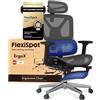 FLEXISPOT ErgoX - Sedia ergonomica da ufficio in rete con poggiapiedi, poggiatesta 3D, supporto lombare, schienale 5D regolabile, braccioli 3D, seduta traspirante, ruote, 130 kg